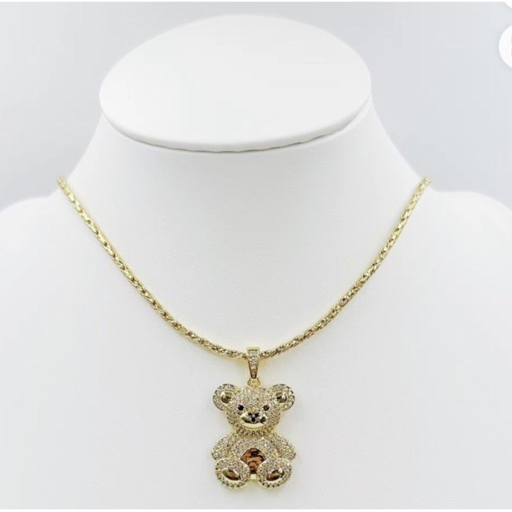 (..6.50)18k Gold plated Water Proof Copper Chain Bear Pendant Necklace White